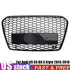 Gloss Black For 2013-2016 Audi A5 S5 B8.5 RS Honeycomb Mesh Front Bumper Grille