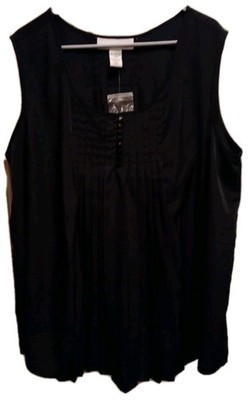 Roaman's Dressy Casual Tunic Tank Top Black Pintuck Flowy Normcore Quiet Luxury