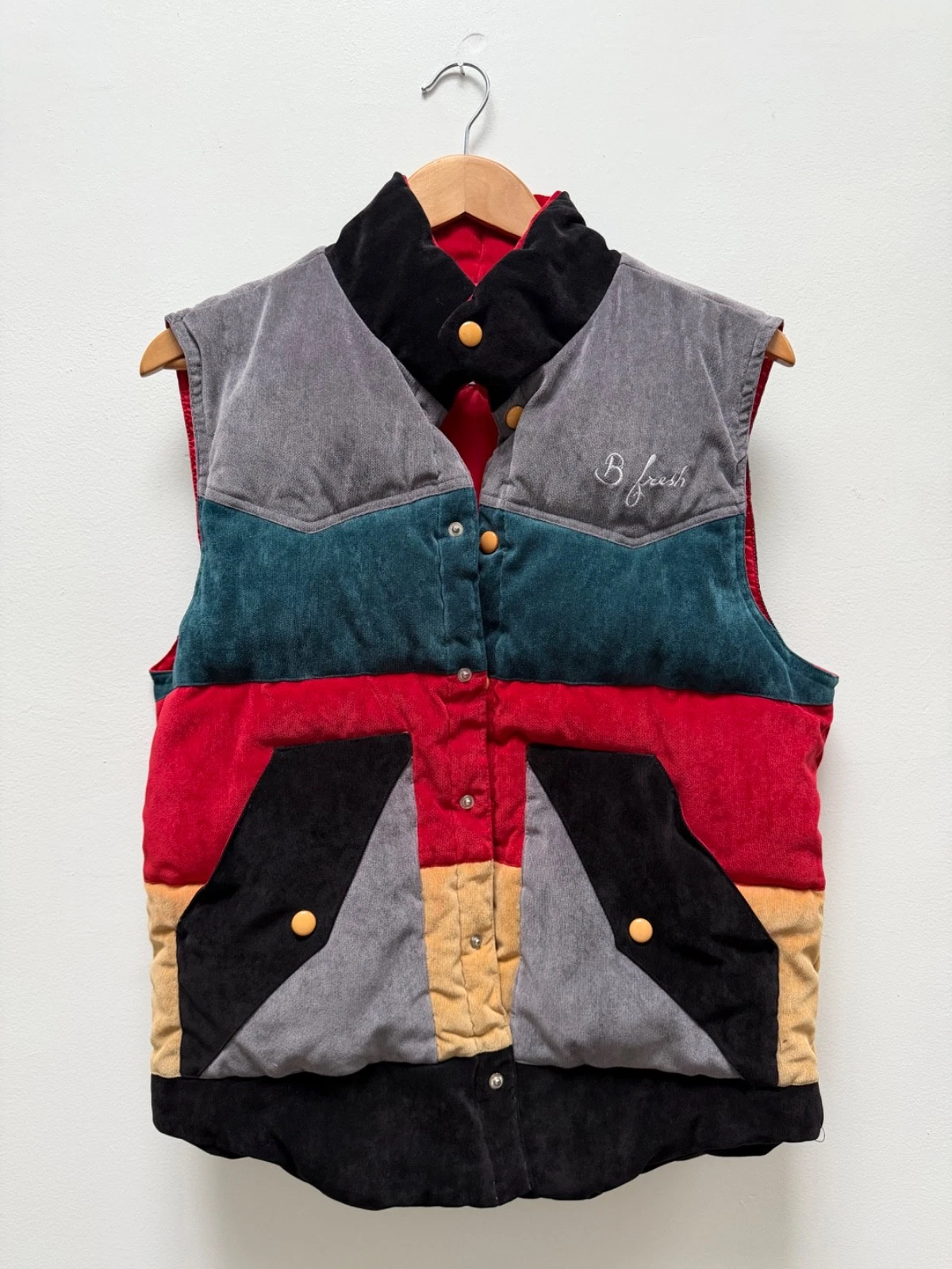 Vintage B Fresh Gear Mens Corduroy Colorblock Puffer Vest sz L Retro Festival US