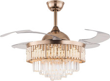 Crystal Retractable Ceiling Fan with Light Remote - 42" Polished Chrome