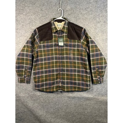 Field & Stream XXL Flannel Shirt Jacket Sherpa Lined Plaid Olive Green