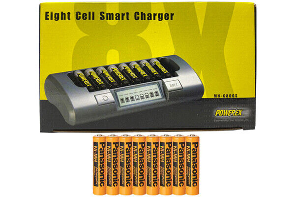 Powerex MH-C800S Eight Slot Charger & 8 AAA Panasonic 750 mAh NiMH