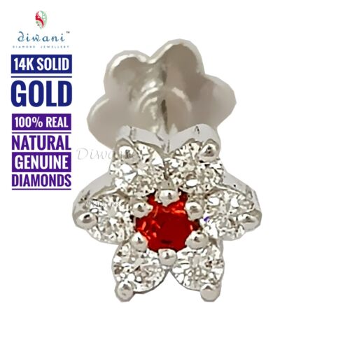 Natural 6 Diamonds & 1 Gemstone Flower Nose Lip Labret Piercing Pin Stud Screw - Picture 1 of 58