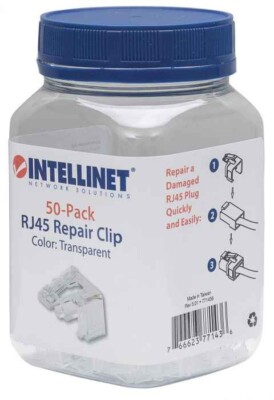 50er-Pack RJ45-Reparaturclips transparent für RJ45 Patchkabel  / INTELLINET 