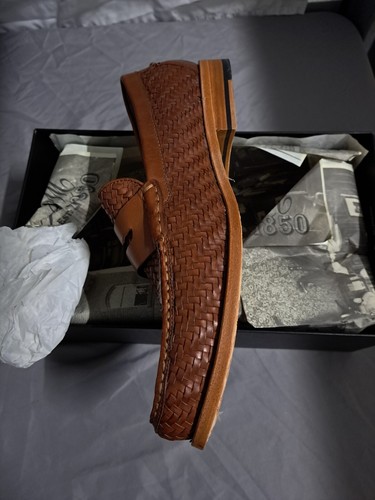 New In Box Johnston & Murphy Prisock Mahogany Woven Leather Loafers Men's 13 M - Picture 4 of 6