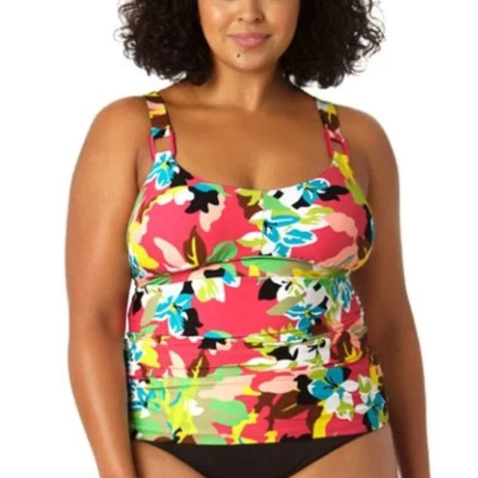 Camiseta Tankini Anne Cole Mujer 20W Talla Grande Fiesta Fácil Anillo Tri Rosa Foto 2 de 4