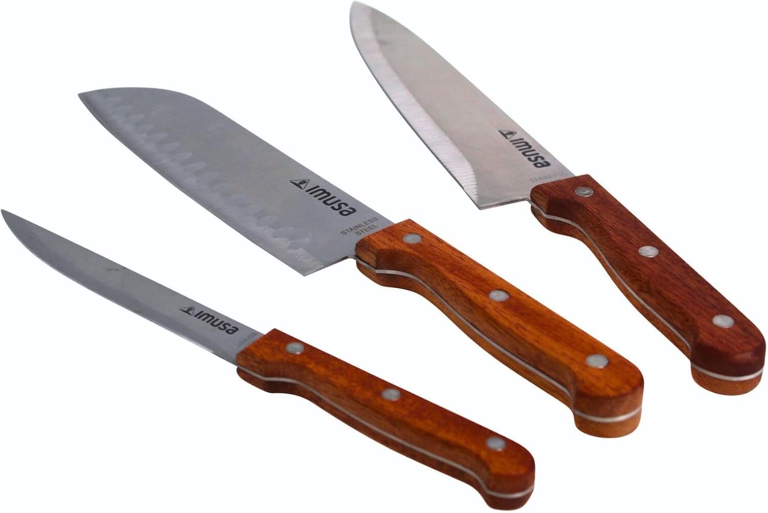 3pc Wood Handle Knife Set with 8