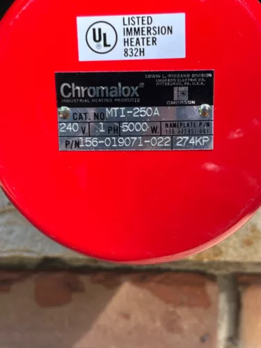 Chromalox Immersion Heater MTI-250A, 240 volts, 5000 watts, NEMA 1 enclosure.