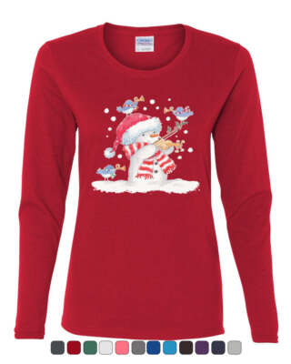 Snowman Playing a Violin Women's Long Sleeve Tee Merry Christmas Let It Snow