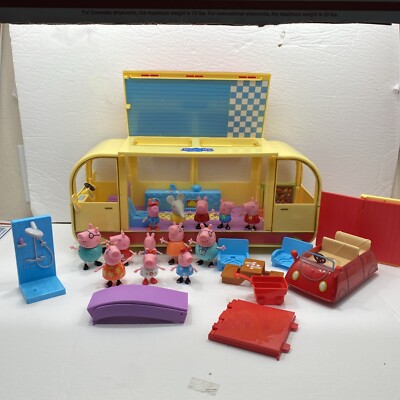 Peppa Pig Transforming Camper Van RV Camping Playset Figures Lot
