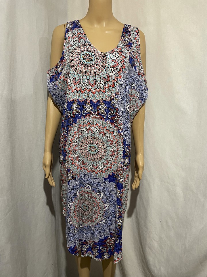 BOHO AUSTRALIA  SIZE S/M  CRYSTAL EMBELLISHED COLD SHOULDER KAFTAN DRESS