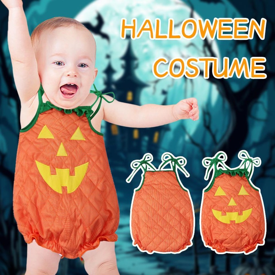 Baby Girl Boy Halloween Outfit Sleeveless Pumpkin Romper Jumpsuit Cute