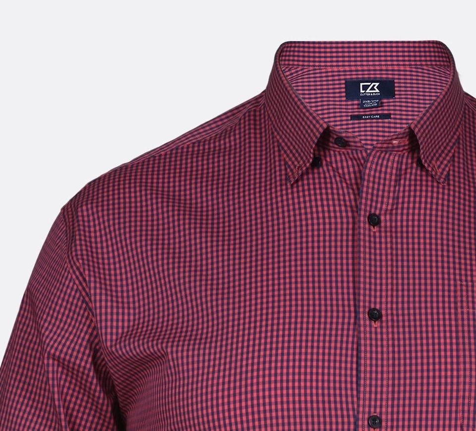 NWT Cutter & Buck Big Short Sleeve Anchor Gingham Button Up Shirt Embark Maroon - Image 2 of 4