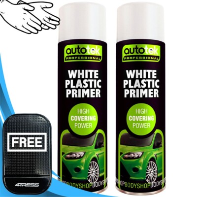 2x 500ml Autotek Professional Schnell Trocknen WEISSE KUNSTSTOFFGRUNDIERUNG Spray Aerosol + G + M 