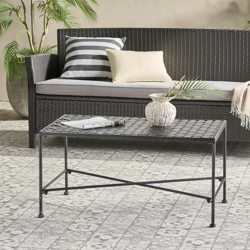 Alexander Outdoor Iron Coffee Table, Black