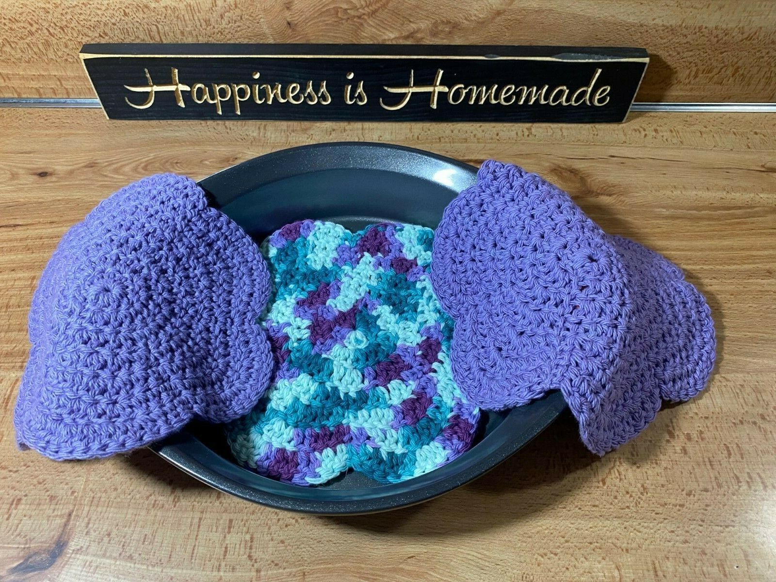 New product type 3 Purple Blue Greenish Handmade Crochet Round Potholders Free shipping on posting reviews Hot