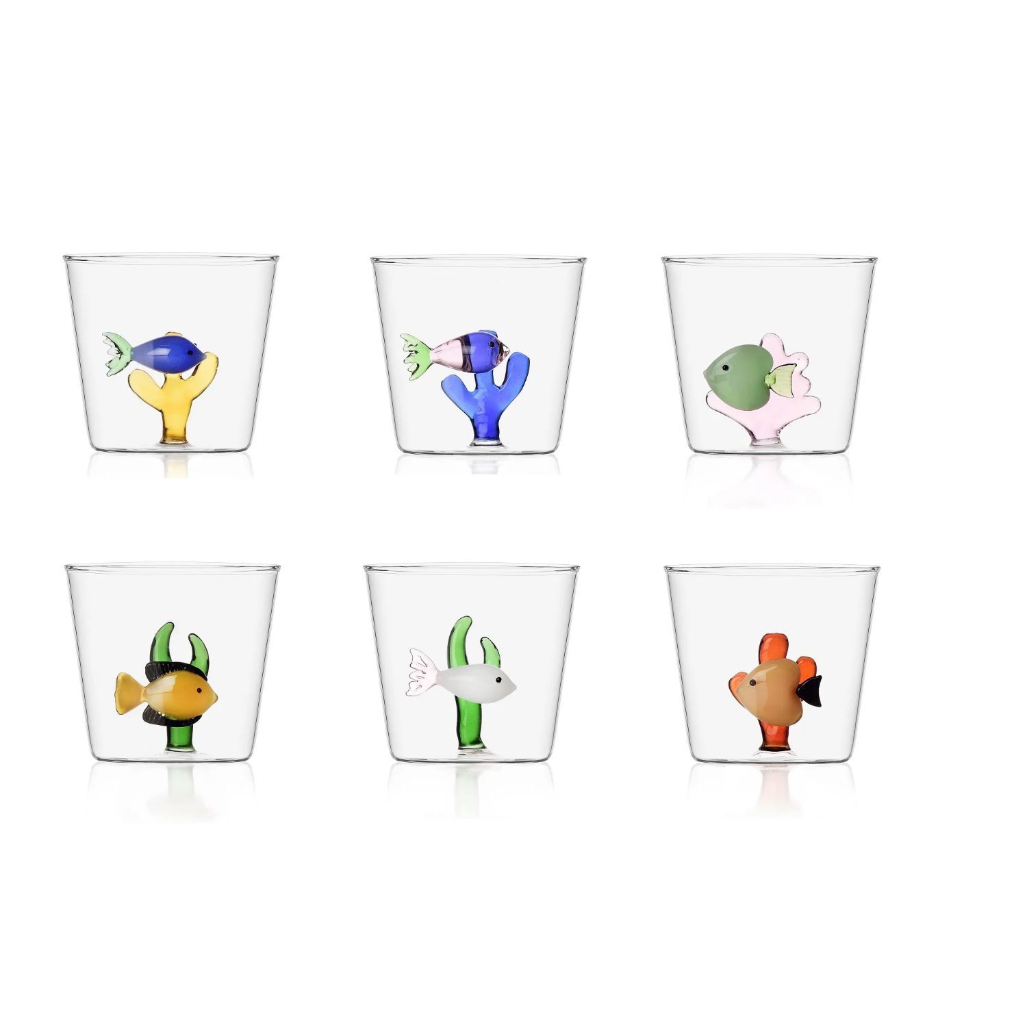 ICHENDORF Marine Garden Pesci Set 6 Pezzi Tumbler Bicchieri 8,5cm 350ml Vetro Bo