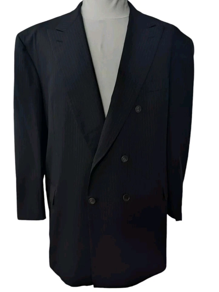 Chaqueta de Lujo Brioni Para Hombre Lana Doble Pecho EE. UU. 54L Azul Oscuro Super 150s Italia Foto 3 de 4