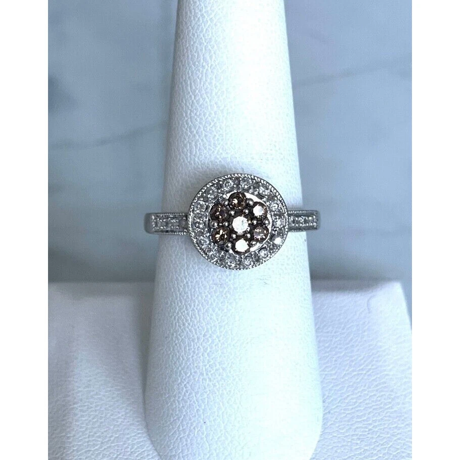 WHITE GOLD CLEAR AND COGNAC DIAMONDS RING SIZE 8 SKY - Image 2 of 4