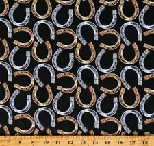 Cotton Horse Shoes Equestrian Horses Western Fabric Print by the Yard D362.46