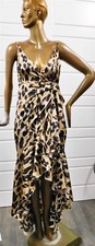New Luxxel Black Gold Beige Animal Print Wrap Long Dress sz S