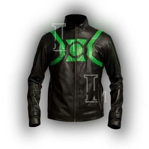 Handmade Men's Green Black Stand Collar Pure Leather, Stylish Jacket, Sale!!