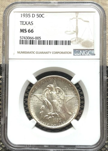 1935 D Silver Half Dollar Texas NGC MS 66
