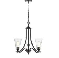Natalie 23 in. 3-Light Matte Black Chandelier Light with Clear Seeded Shade