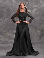 Black Mermaid Mother of the Bride Dress Black Sequin Satin Long Sleeves Gowns