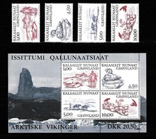 Groenlandia - Viking Life sg 363-6 y MS 367 MNH
