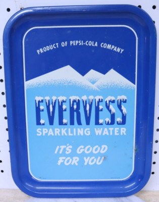Pepsi Cola 1950's Evervess Sparkling Water Rustic Metal Tray Made In USA Vintage