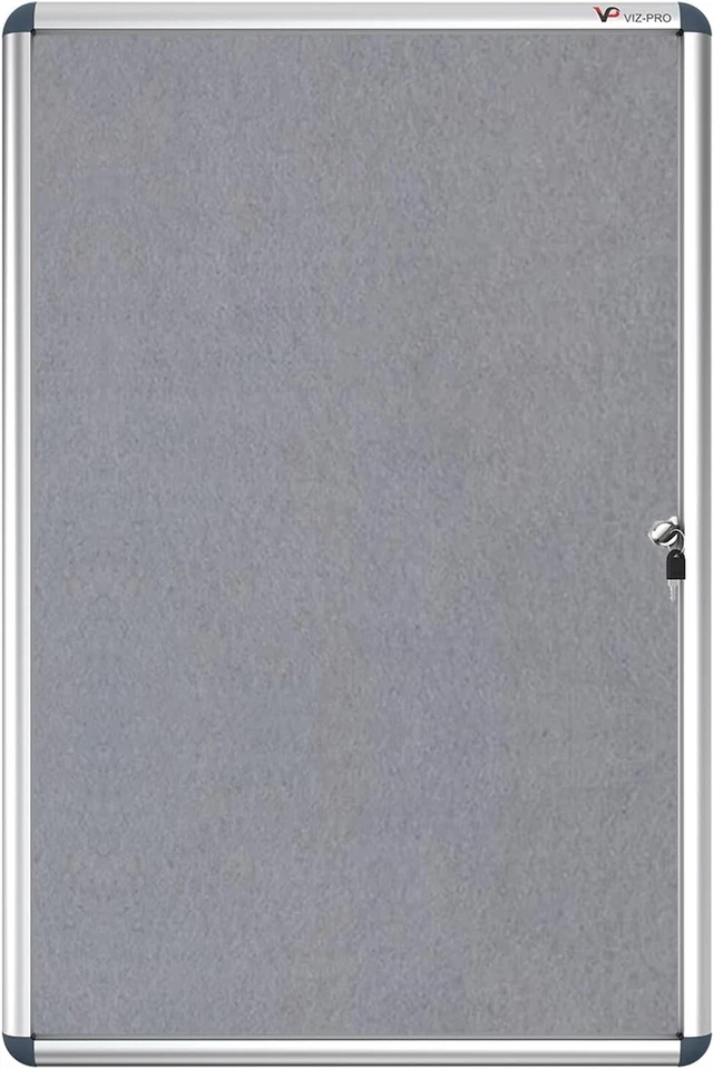 Lockable Fabric Noticeboard in Gray with Aluminum Frame - 36" x 24" Solution - Image 4 of 4