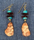 Natural Copper Nugget & Turquoise, Amber Bead Earrings. 14K/20 Hooks. 2 1/4" Lng — photo 3