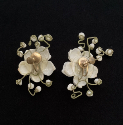 シェルとストーンのearring Vtg Ocean Seashell Screw Back Earrings 2