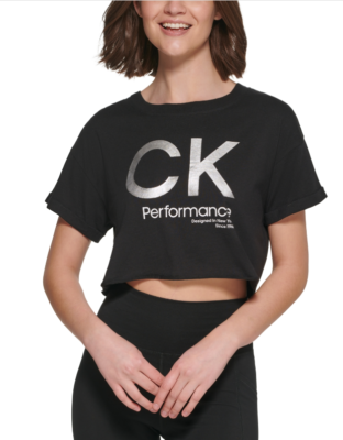 Calvin Klein Performance Women's Cropped Logo T-Shirt Black Size S 3582