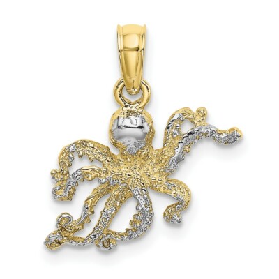Real 10kt W/ Rhodium 2-D and Textured Octopus Charm