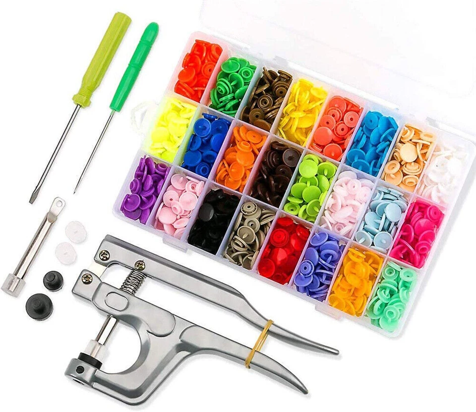 T5 Snap Kit Plastic Snaps Poppers Fastener Button Press Stud Plier Tool Box - Image 2 of 4
