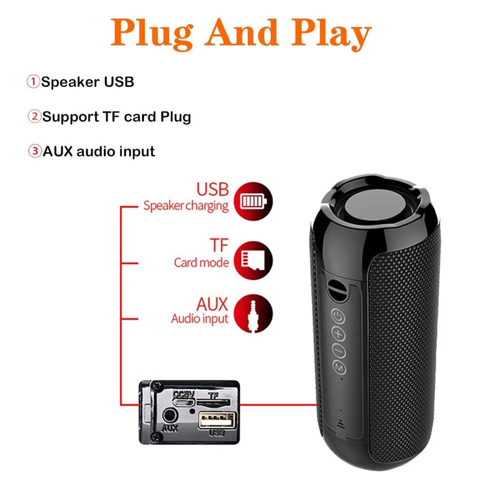 Altavoz Portátil Inalámbrico Bluetooth Impermeable Estéreo Bajo USB TF FM Radio RUIDO Foto 4 de 4