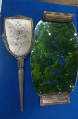 Vintage 2 Pc Dresser Vanity Set Gold Tone, Brush And Vanity Miror Tray