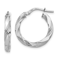 14K White Gold Twisted Textured Hoop Earrings for Women L-21mm, W-20mm 1.43gm