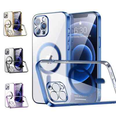For iPhone 14 Pro Electro Plated Magnetic Charging TPU Gel Case Camera Cover