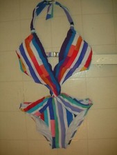 GOTTEX Multicolor Carnival 1 Piece Plunge Halter Cutout Style Swimsuit Sz 10 NWT