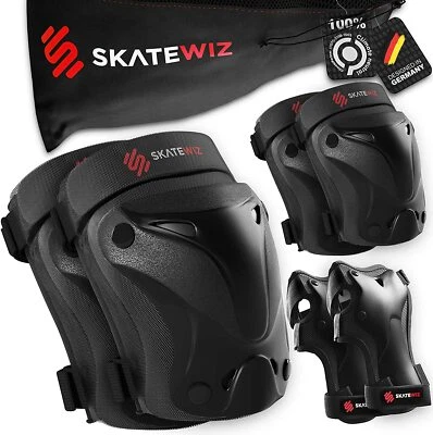 SKATEWIZ Skateboard Pads Knee & Elbow Pads & Wrist Guards for Roller Skating L