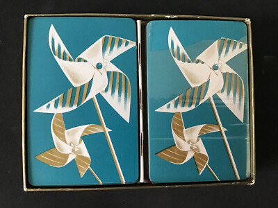 Vtg Hamilton Canasta Cards Pinwheel Never Uesd & Burgundy Swirl Canasta Tray