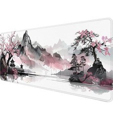 Cherry Blossom Desk Mat Gaming Mouse Pad Pink Watercolor Japanese Extended Ga...