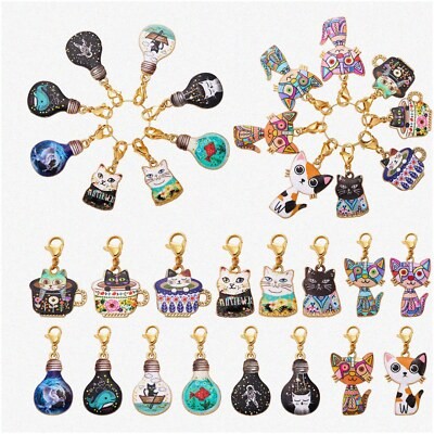 Set of 16 Enamel Cat Stitch Marker Charms