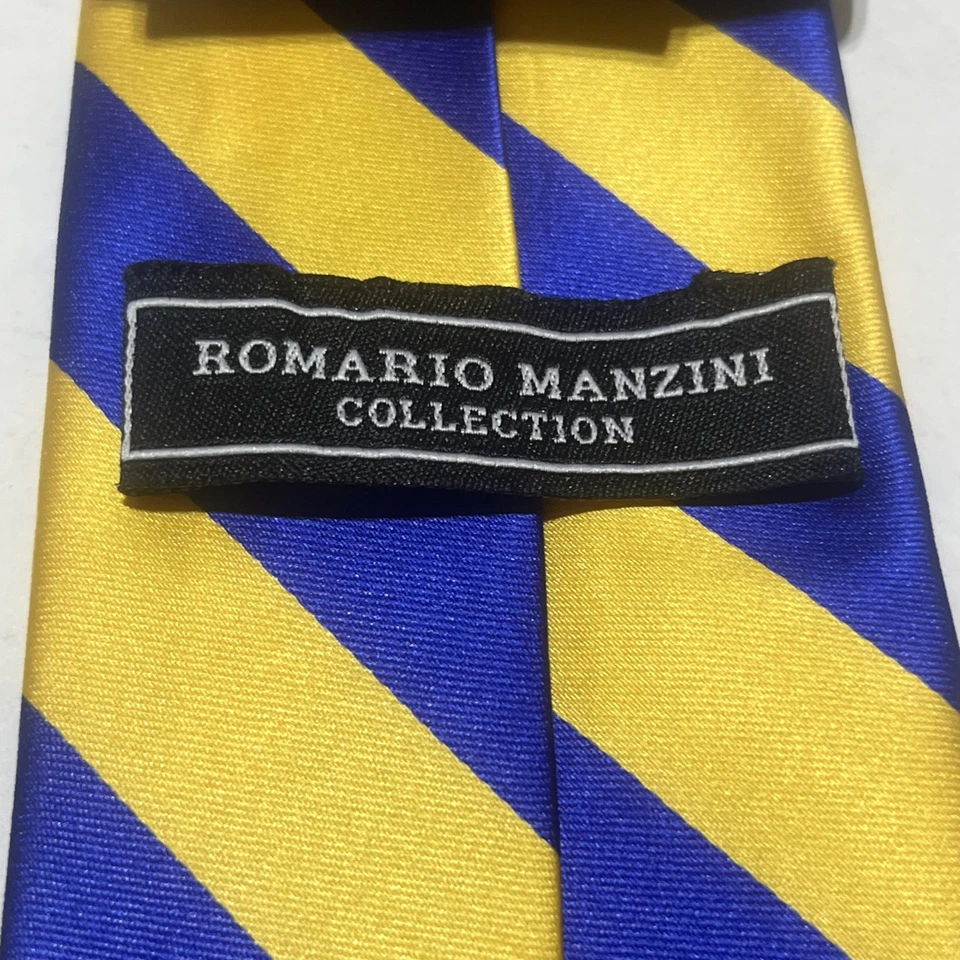 Corbata de poliéster Romario Manzini dorada azul real UM UCLA Notre Dame LA Rams Foto 2 de 3