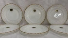 Vntg (6) Anchor Hocking 22K Gold Trim White Swirl Milk Glass Salad Plates NOS