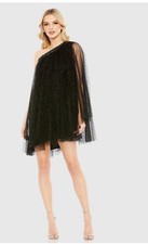 Mac Duggal Dress Womens Size 8 Black One Shoulder Embellished Tulle Mini 50689 