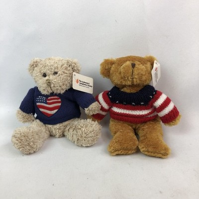 Vintage Plushland Patriotic Teddy Bear Lot 2 Small Plush USA Flag Patriotic Tags